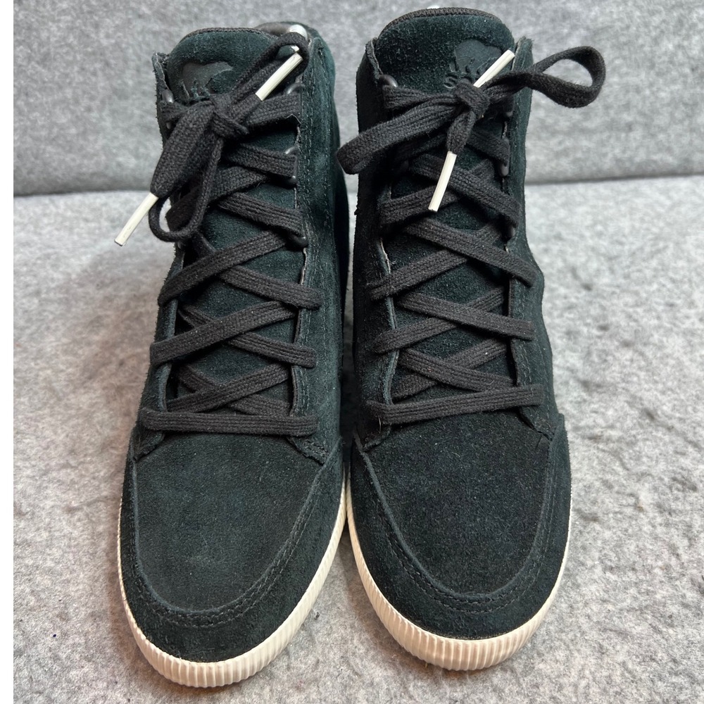 Sorel PDX Wedge Black Suede High Top Lace Up Hidden Wedge Sneakers Womens 6.5 - Picture 4 of 9